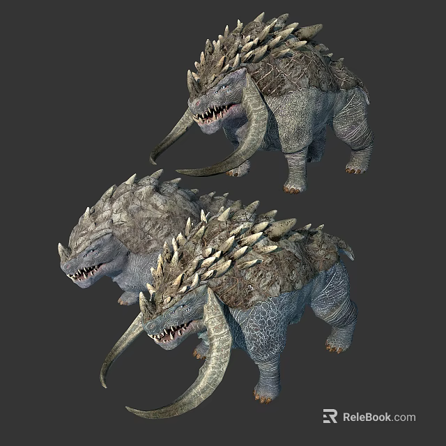 Fierce Spiked Tusked Mythical Beasts With Rough Hide And Menacing Stance 3d model 
