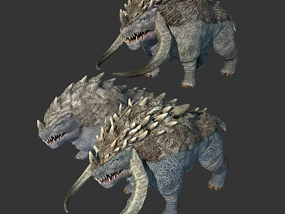 Fierce Spiked Tusked Mythical Beasts With Rough Hide And Menacing Stance 3d model