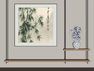 Chinese Decorative Painting Chinese Hanging Painting Vase Green Plant Shelf 3d model