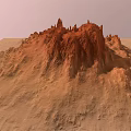 Garden Landscape with Red Rock Formation and Natural Textured Rolling Terrain Design
