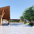 Modern Visitor Center Architecture With Wooden Roof And Courtyard Pool Open Area