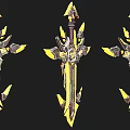 Fantasy Sword With Yellow Purple Accents Intricate Design Spiked Details And Ornate Hilt