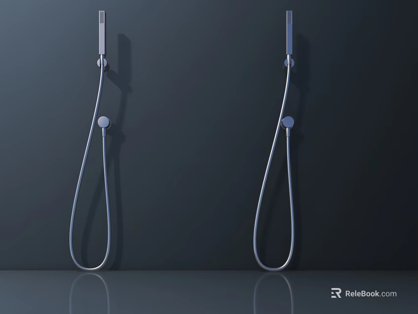 Modern Chrome Handheld Shower Pair Mounted On Dark Wall With Long Hose 3d model 