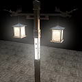 Outdoor Lanterns In Traditional Chinese Style With Wooden Post And Carved Details