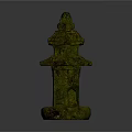 Ancient Traditional Green Moss Covered Pagoda With Layered Tower Design