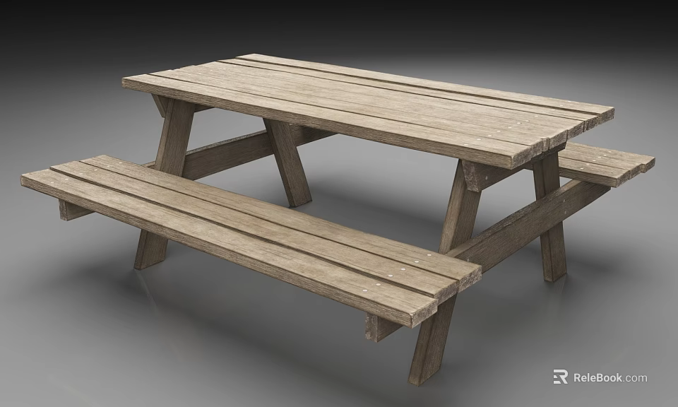 Outdoor Wooden Picnic Table With Attached Benches Natural Wood Finish Sturdy Design 3d model 