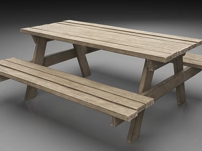 Outdoor Wooden Picnic Table With Attached Benches Natural Wood Finish Sturdy Design 3d model