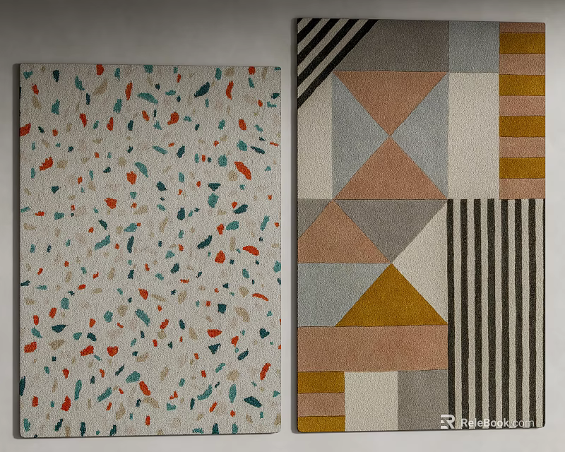 Square Rugs with Colorful Speckled Patterns and Geometric Striped Designs for Modern Home Interior 3d model 