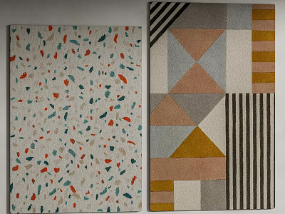 Square Rugs with Colorful Speckled Patterns and Geometric Striped Designs for Modern Home Interior 3d model
