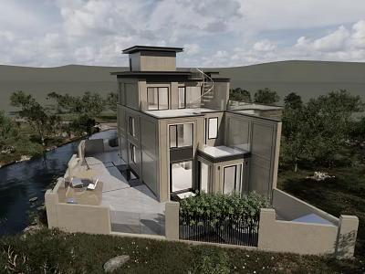 Modern single-family villa 3d model