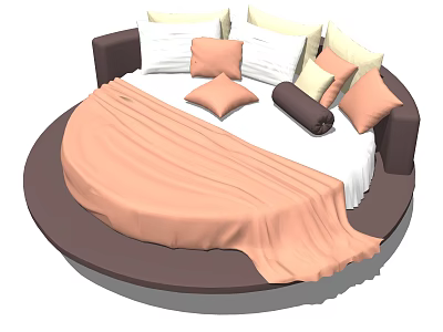Round Bed Interior Design With Pink Blanket White Pink Pillows And Dark Headboard 3d model