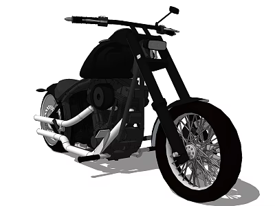 Black Custom Motorcycle With Sleek Design Large Spoked Wheels And Chrome Exhaust Pipes 3d model