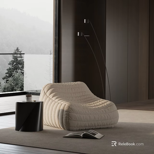 Beige Leisure Chair In Modern Interior With Large Window Natural Landscape View And Side Table 3d model 