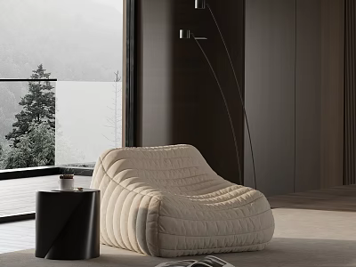 Beige Leisure Chair In Modern Interior With Large Window Natural Landscape View And Side Table 3d model