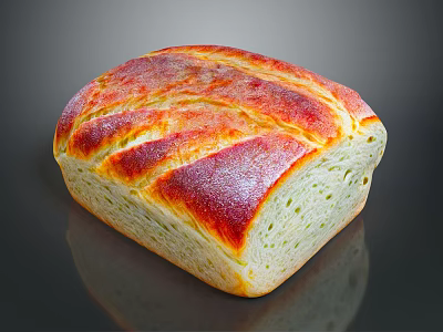 Freshly Baked Bread With Golden Crust And Soft Interior On Black Surface 3d model