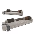 Modern Beige Sectional Sofa With Brown Cushions And Gray Throw Blanket 3d model