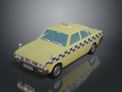 Yellow Taxi With Black And White Checkered Pattern And Taxi Sign On Top 3d model