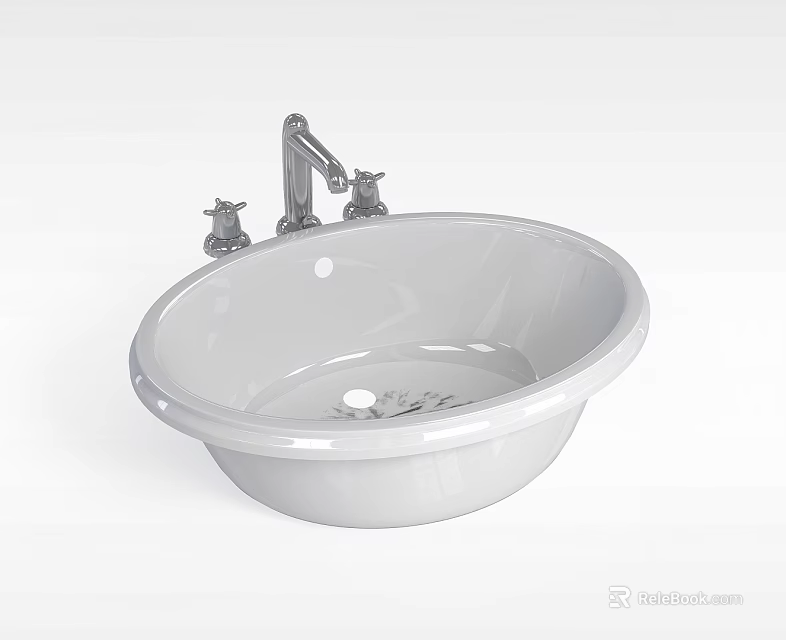 Technology Exhibition Hall Showcasing Modern Ceramic Washbasin With Faucet And Knobs 3d model 