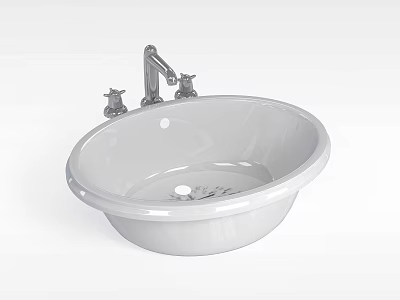 Technology Exhibition Hall Showcasing Modern Ceramic Washbasin With Faucet And Knobs 3d model
