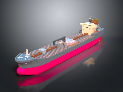 Large Pink and Gray Cargo Ship Featuring Deck Cargo Containers and Bridge 3d model