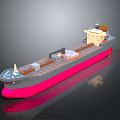 Large Pink and Gray Cargo Ship Featuring Deck Cargo Containers and Bridge