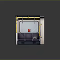 Subway Carriage Interior With Purple Seats Yellow Handrails And Emergency Button