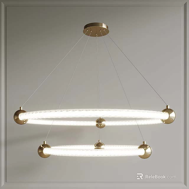Elegant Modern Golden Metal Double Ring Chandelier With LED Lighting And Minimalist Design 3d model 