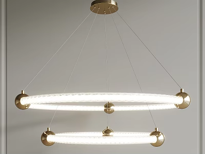Elegant Modern Golden Metal Double Ring Chandelier With LED Lighting And Minimalist Design 3d model