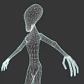 Game and Movie Alien Character with Large Head Slim Body and Long Limbs Ethereal Skin