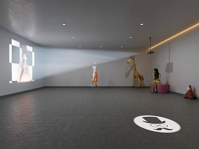 Cinema Interior With Movie Projection Little Girl Floor Sign And Giraffe Decor 3d model