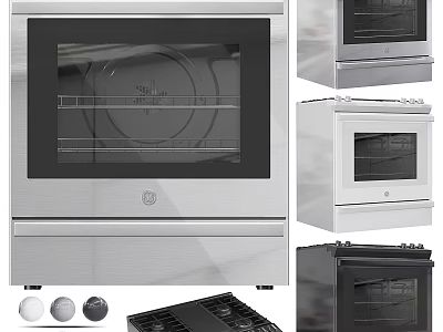 Modern Kitchen Cabinets With Built In Stainless Steel Black Ovens And Control Knobs 3d model