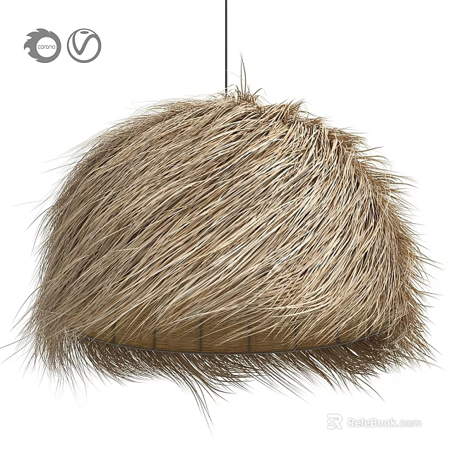 Natural Fluffy Straw Pendant Light Dome Shaped Rustic Texture Home Decor Design 3d model 