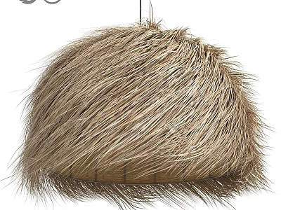 Natural Fluffy Straw Pendant Light Dome Shaped Rustic Texture Home Decor Design 3d model