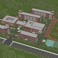 Modern school playground stadium teaching building report hall gate dormitory building 3d model