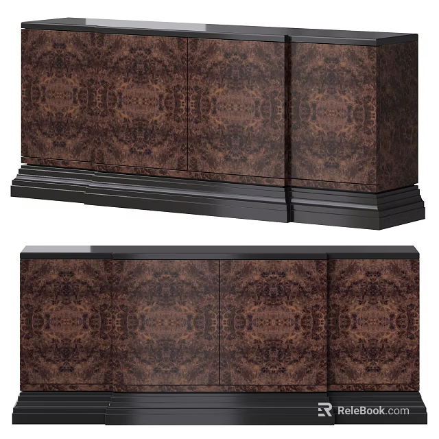 Wooden Entryway Console And Side Cabinet With Intricate Pattern Design And Black Base 3d model 