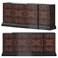 Wooden Entryway Console And Side Cabinet With Intricate Pattern Design And Black Base