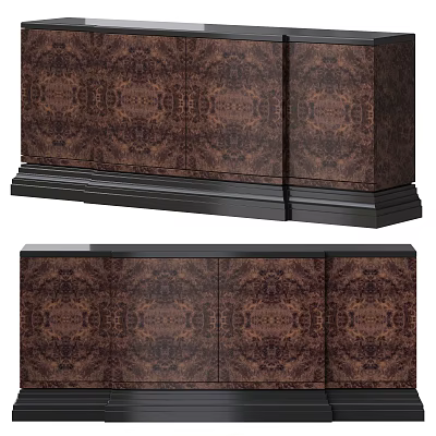 Wooden Entryway Console And Side Cabinet With Intricate Pattern Design And Black Base 3d model