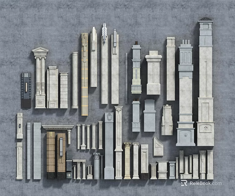 Various Classical Modern Columns Featuring Ornate Capitals Base Details And Stone Material 3d model 
