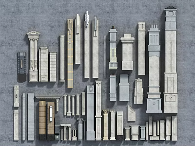 Various Classical Modern Columns Featuring Ornate Capitals Base Details And Stone Material 3d model