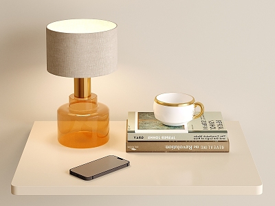 Table lamp coffee cup mobile phone book 3d model