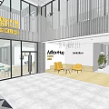 Modern Office Interior Design With Glass Windows Yellow Chairs And Exhibition Area