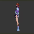 3D Character With Red Hair Purple Blue Coat Shorts And Blue Boots Standing