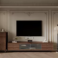 Elegant Modern Wooden TV Stand with Decorative Wall Panels TV Decorative Items and Floor Lamp