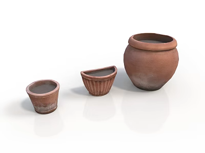 Handcrafted Clay Pottery Sculptures in Three Different Sizes with Smooth and Textured Details 3d model
