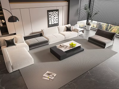 Modern Sectional Sofa and Coffee Table Set in Living Room with Accent Chair and Rug 3d model