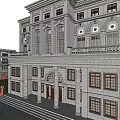 European Style Commercial Street With Red Brick Buildings Spires Crosses And Landscaped Plaza