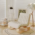 Elegant Interior Design With White Rocking Chair Wooden Frame Beige Cushion Feather Lamp And Artwork