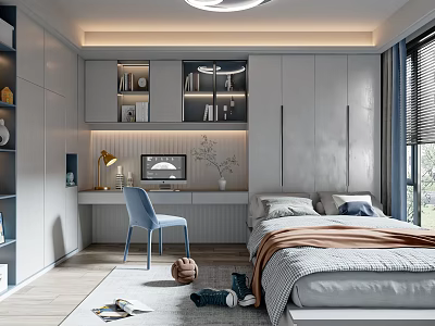 Japanese Tatami Bedroom Interior Design With Wooden Storage Desk And Cozy Lighting 3d model