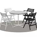 Round White Dining Table With Two White And Two Black Chairs On Light Round Rug 3d model