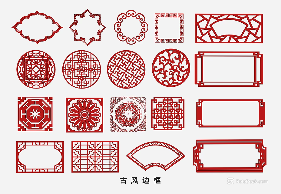 Ancient Style Wall Decor Featuring Traditional Borders Various Shapes And Ornamental Patterns 3d model